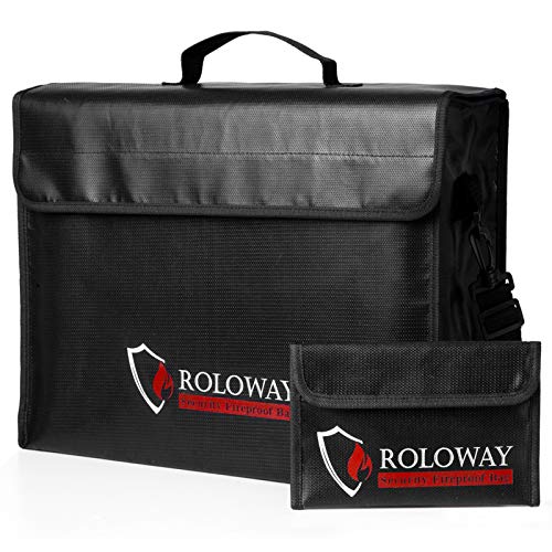 ROLOWAY Lサイズ (17 x 12 x 5.8インチ) 耐火バッグ 耐火書類バッグ 耐火マネーバッグ 防水 耐火安全バッグ 書類や貴重品収納用