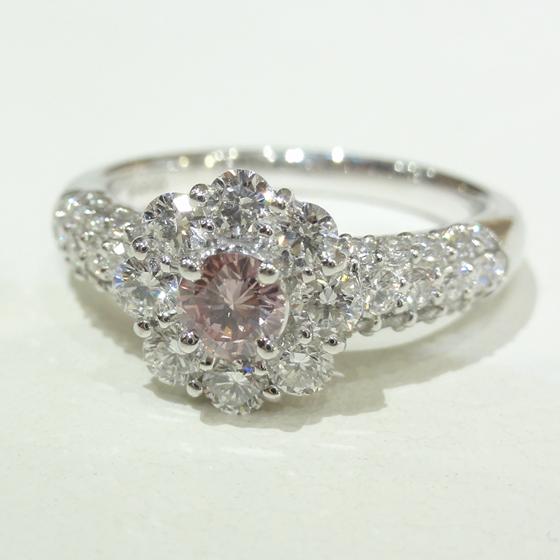 Pt ファンシーインテンスピンクダイヤモンド リング ピンクダイヤ0.251ct D1.02ct 重量6g サイズ12号 鑑定書付 F5484