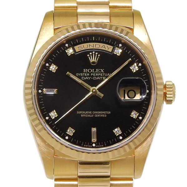 ROLEX ロレックス デイデイト 10Pダイヤ 18238A 腕時計 K18YG×ダイヤモンド 自動巻き アナログ表示 メンズ 黒文字盤【M151926001】中古