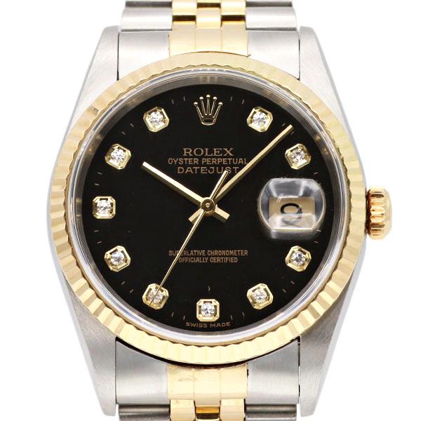 ロレックス ROLEX デイトジャスト 16233 DATEJUST T番 1996年製 ブラック文字盤 10Pダイヤモンド SS YG メンズ腕時計 自動巻き 36mm 中古