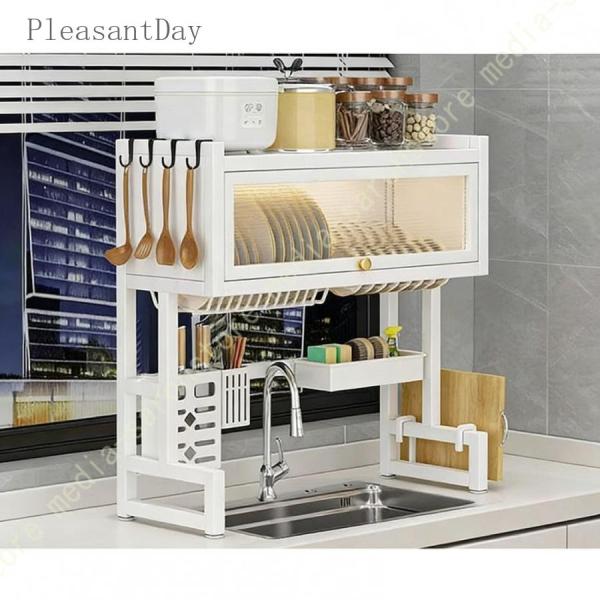 水切りラック シンク上 食器 水切り 収納棚 省スペース 棚 台所用品ホルダ 炭素鋼 キッチン 収納カウンター整理用 2段 蓋付き 大容量 食器収納 皿立て
