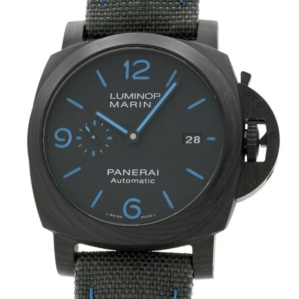 [3年保証] パネライ メンズ ルミノールマリーナ カーボテック PAM01661 W番 カレンダー ブルー ブラック 黒 自動巻き 腕時計 中古 送料無料